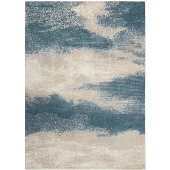 Teal and Ivory Abstract Non Skid Area Rug Photo 5