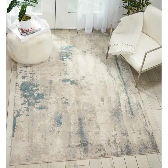 Teal and Ivory Abstract Non Skid Area Rug Photo 5