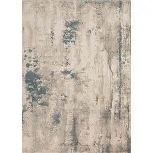 Photo of Teal and Ivory Abstract Non Skid Area Rug