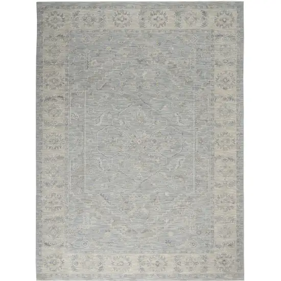 Teal and Ivory Floral Power Loom Area Rug Photo 2