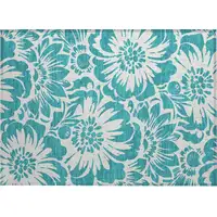 Photo of Teal and Ivory Floral Washable Non Skid Indoor Outdoor Area Rug