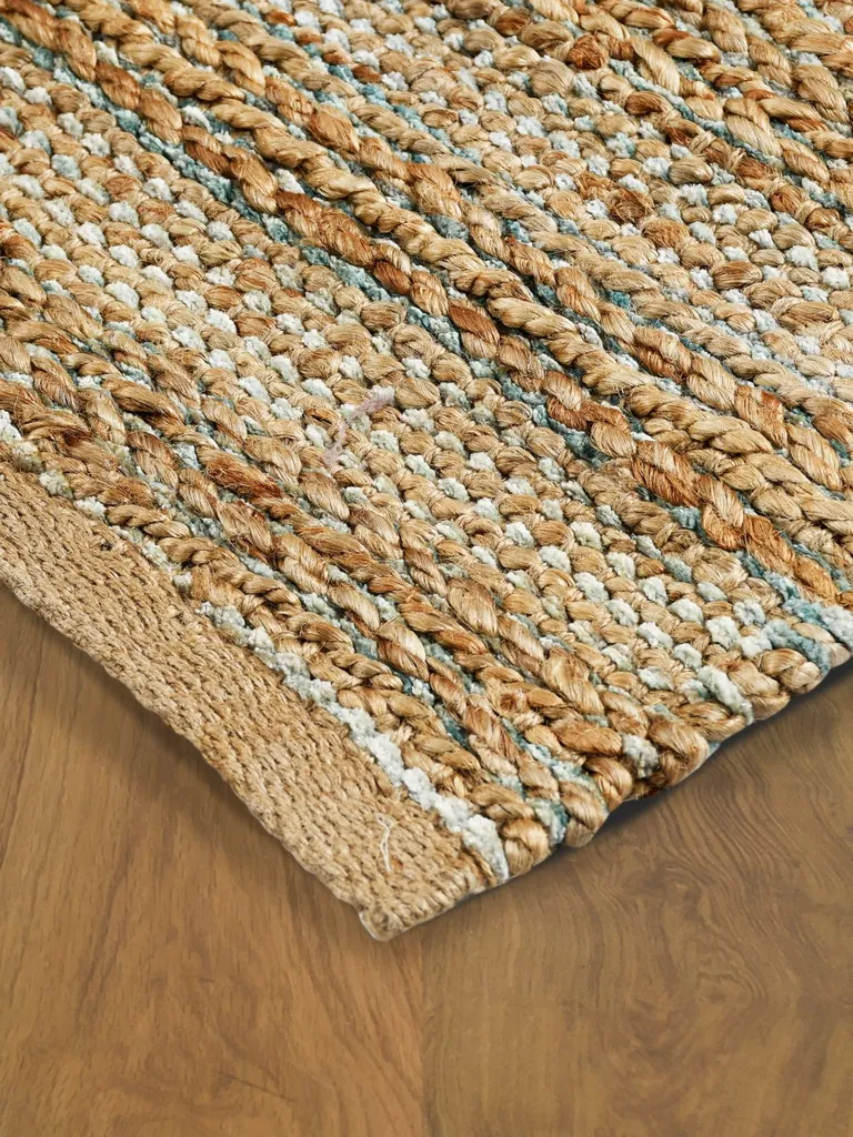 Teal and Natural Braided Jute Area Rug Photo 4