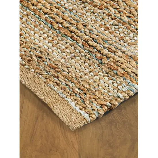 Teal and Natural Braided Jute Area Rug Photo 4