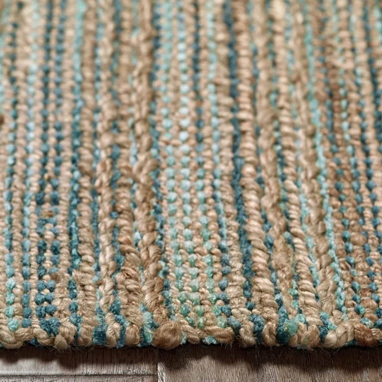 Teal and Natural Braided Jute Area Rug Photo 3