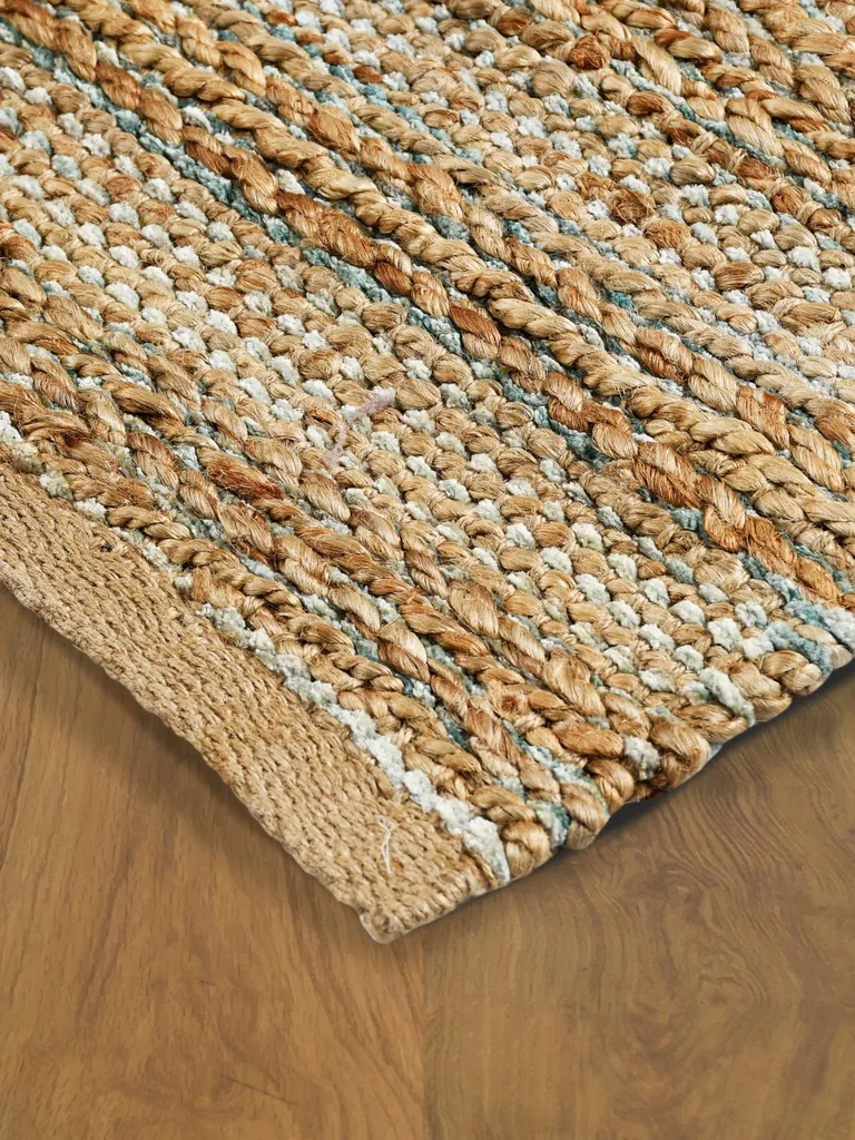 Teal and Natural Braided Jute Area Rug Photo 5
