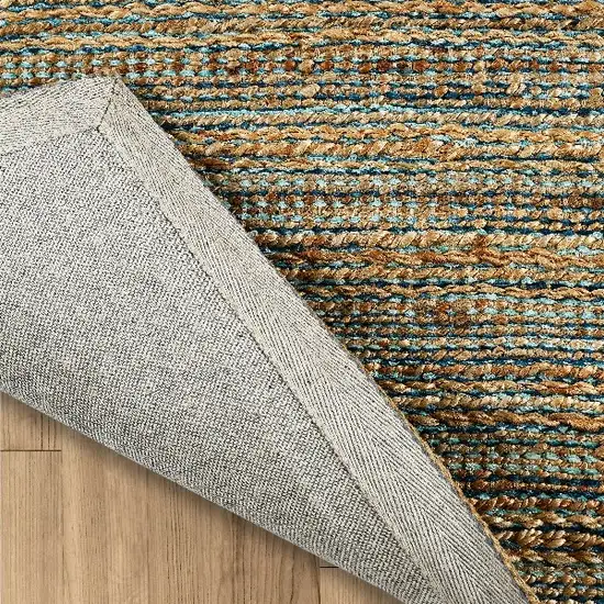 Teal and Natural Braided Jute Area Rug Photo 6