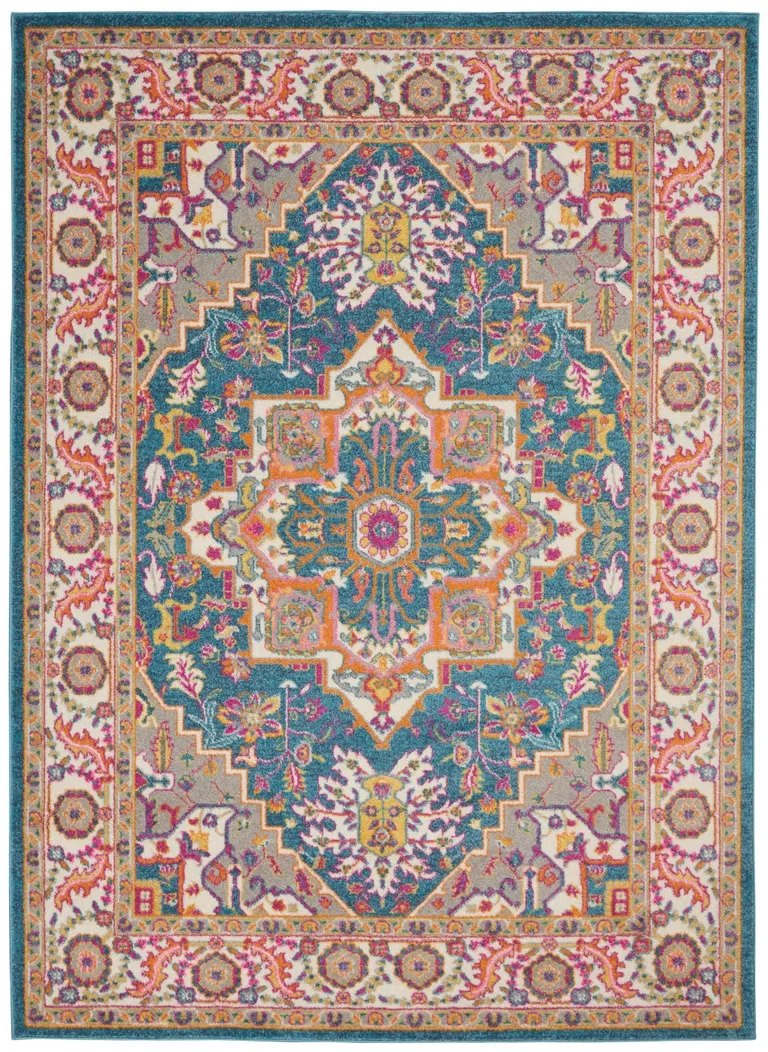 Teal and Pink Medallion Area Rug Photo 1