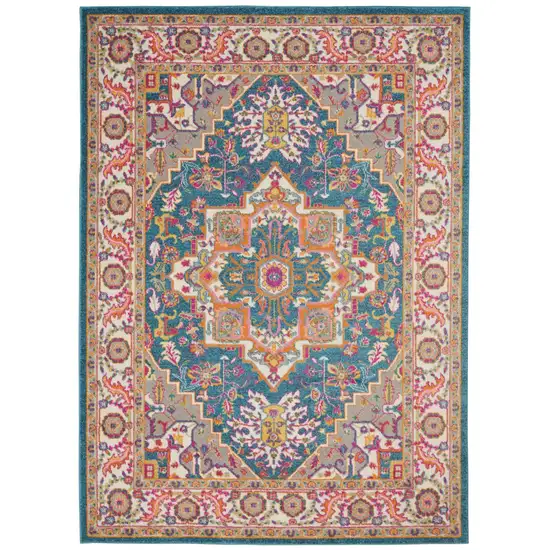 Teal and Pink Medallion Area Rug Photo 1