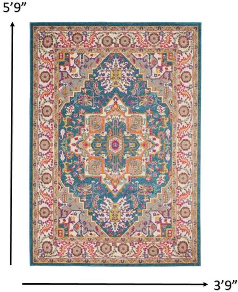 Teal and Pink Medallion Area Rug Photo 3