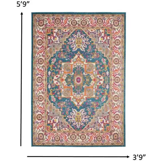 Teal and Pink Medallion Area Rug Photo 3