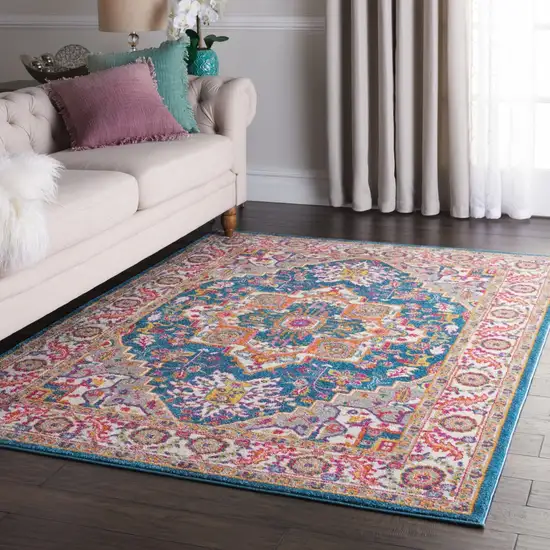 Teal and Pink Medallion Area Rug Photo 5