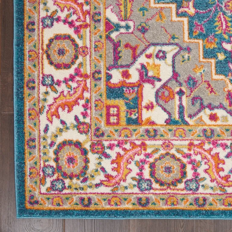 Teal and Pink Medallion Area Rug Photo 2