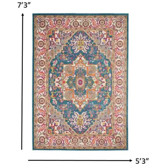 Teal and Pink Medallion Area Rug Photo 3