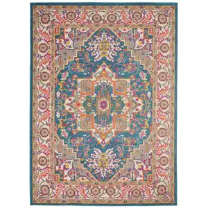 Photo of Teal and Pink Medallion Area Rug