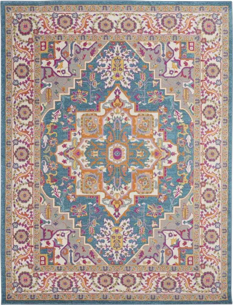 Teal and Pink Medallion Area Rug Photo 1