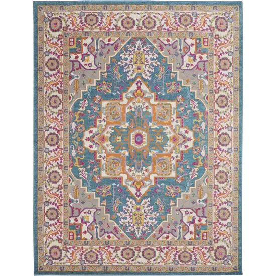 Teal and Pink Medallion Area Rug Photo 1