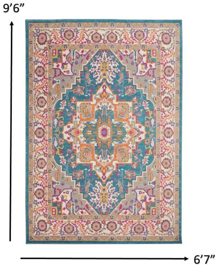 Teal and Pink Medallion Area Rug Photo 4