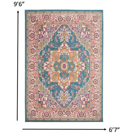 Teal and Pink Medallion Area Rug Photo 4