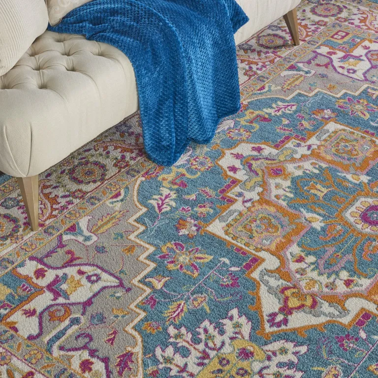 Teal and Pink Medallion Area Rug Photo 3