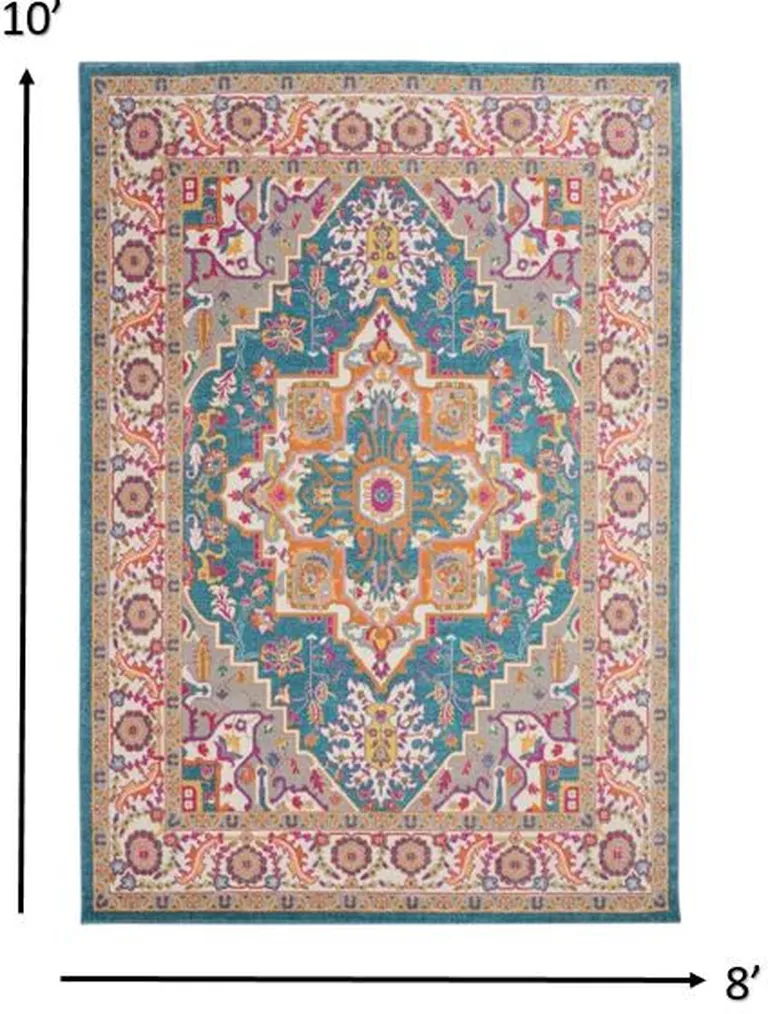 Teal and Pink Medallion Area Rug Photo 4