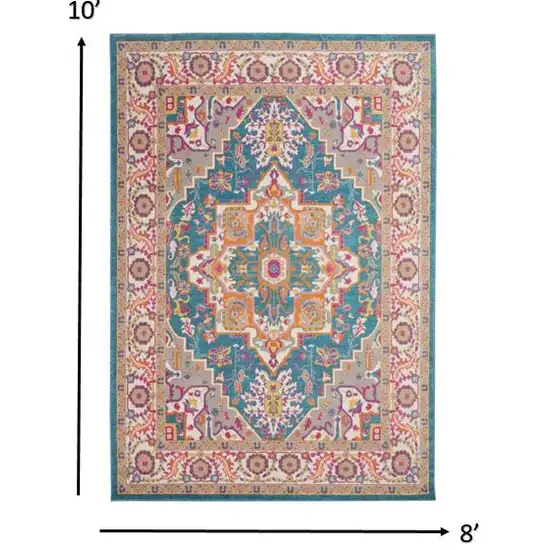 Teal and Pink Medallion Area Rug Photo 4