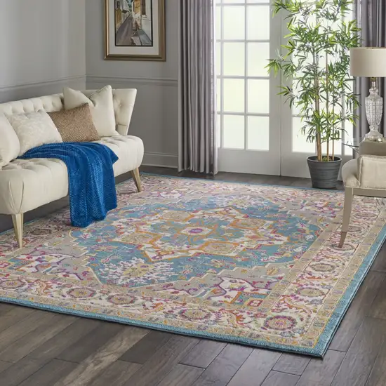 Teal and Pink Medallion Area Rug Photo 6