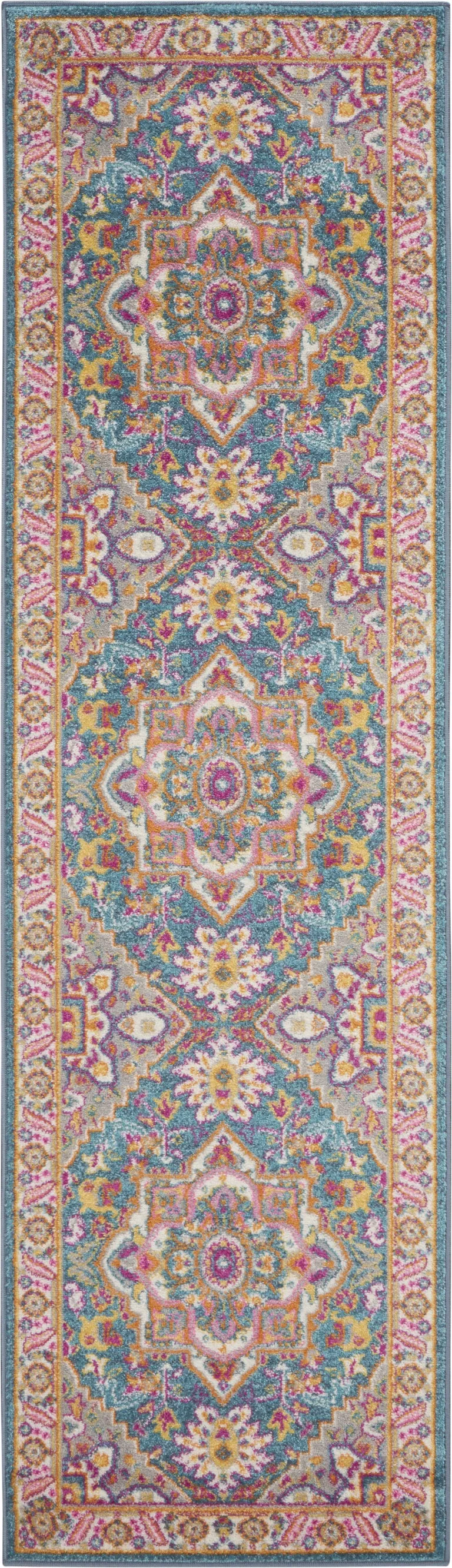 Teal and Pink Medallion Runner Rug Photo 1