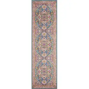 Photo of Teal and Pink Medallion Runner Rug