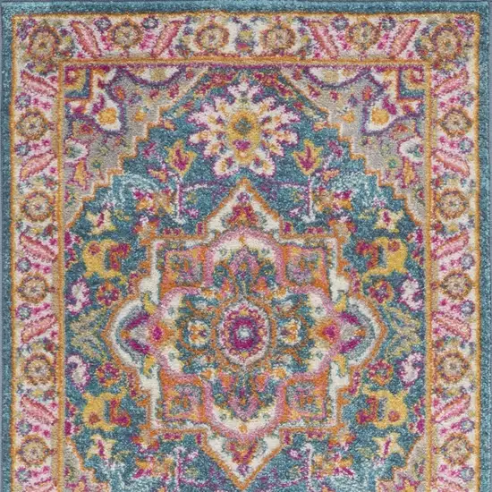 Teal and Pink Medallion Runner Rug Photo 5