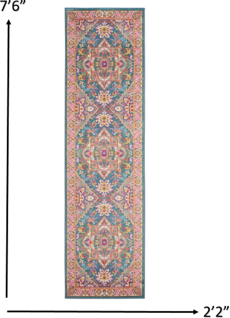 Teal and Pink Medallion Runner Rug Photo 2