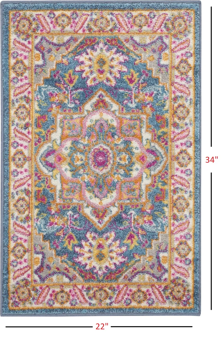 Teal and Pink Medallion Scatter Rug Photo 2