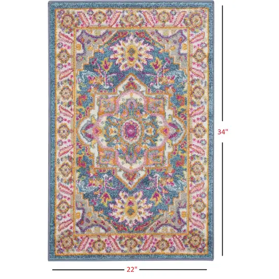 Teal and Pink Medallion Scatter Rug Photo 2