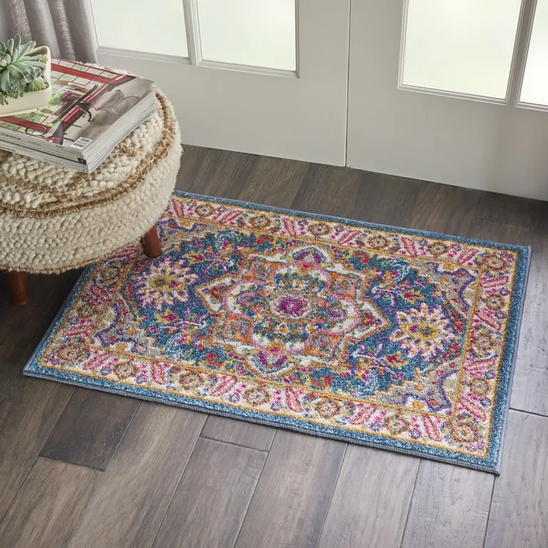 Teal and Pink Medallion Scatter Rug Photo 5