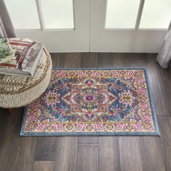 Teal and Pink Medallion Scatter Rug Photo 4