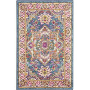 Photo of Teal and Pink Medallion Scatter Rug