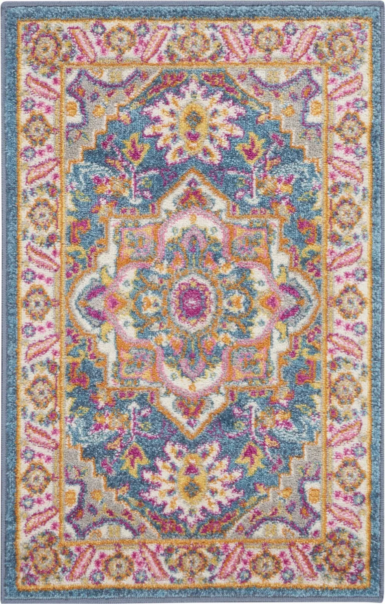 Teal and Pink Medallion Scatter Rug Photo 1