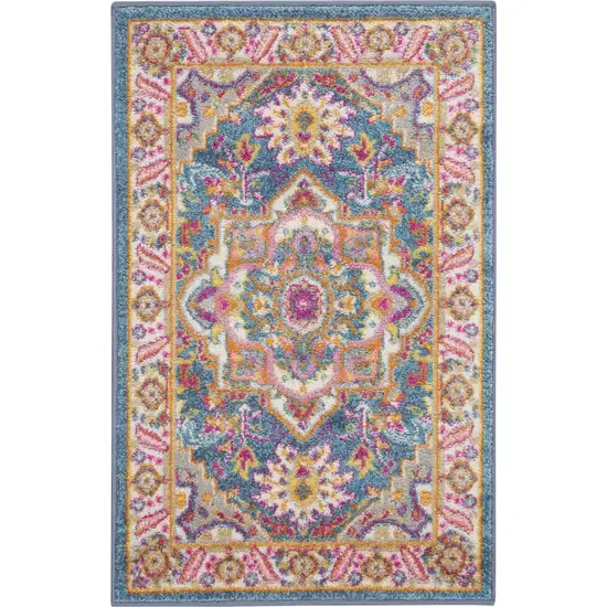 Teal and Pink Medallion Scatter Rug Photo 1