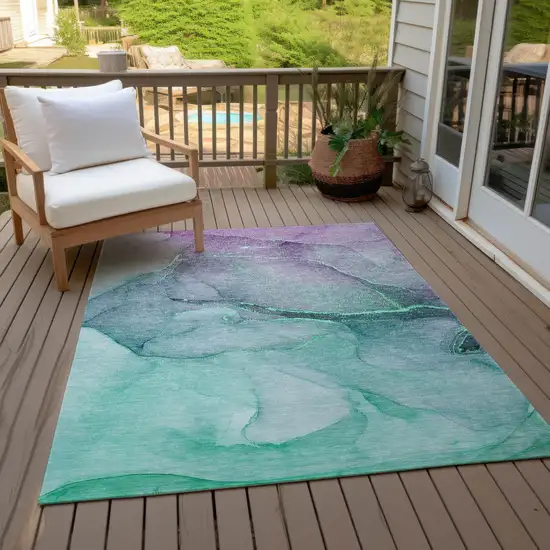 Teal and Purple Abstract Washable Indoor Outdoor Area Rug Photo 9