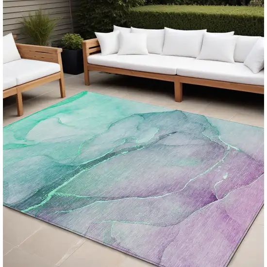 Teal and Purple Abstract Washable Indoor Outdoor Area Rug Photo 1