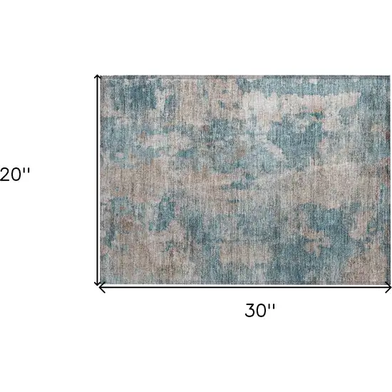 Teal and Taupe Abstract Washable Non Skid Indoor Outdoor Area Rug Photo 3