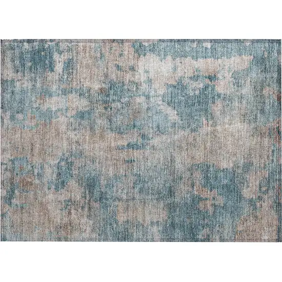 Teal and Taupe Abstract Washable Non Skid Indoor Outdoor Area Rug Photo 2