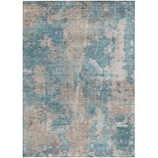 Teal and Taupe Abstract Washable Non Skid Indoor Outdoor Area Rug Photo 5