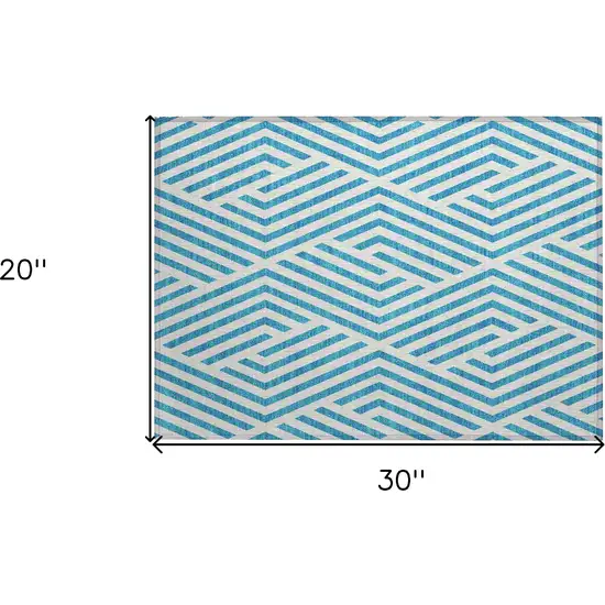 Teal and White Geometric Washable Non Skid Indoor Outdoor Area Rug Photo 3