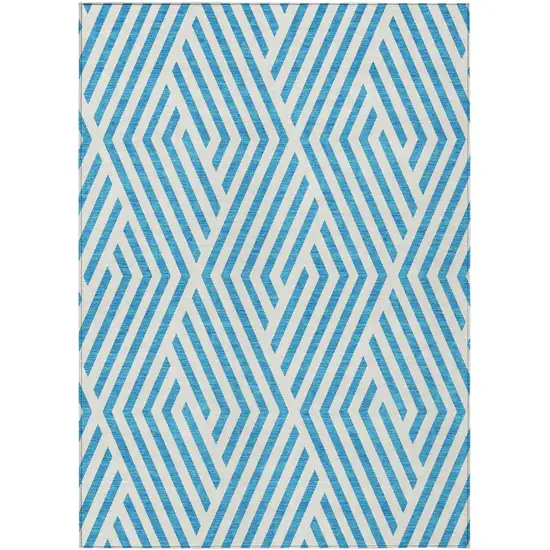 Teal and White Geometric Washable Non Skid Indoor Outdoor Area Rug Photo 2