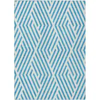 Photo of Teal and White Geometric Washable Non Skid Indoor Outdoor Area Rug