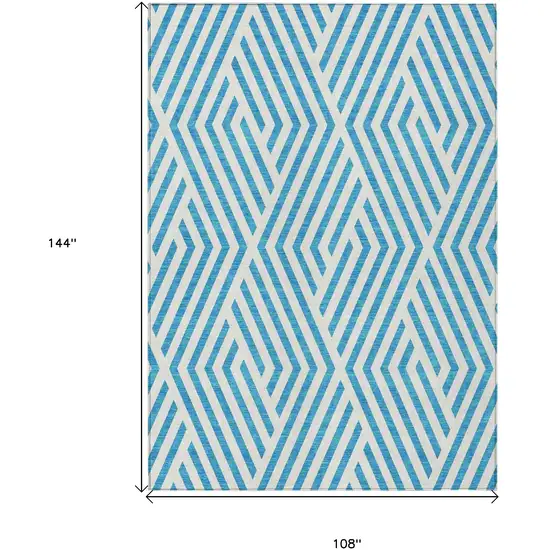 Teal and White Geometric Washable Non Skid Indoor Outdoor Area Rug Photo 3