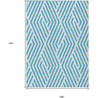 Photo of Teal and White Geometric Washable Non Skid Indoor Outdoor Area Rug