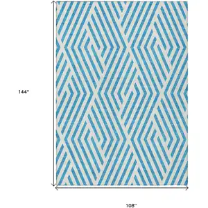 Photo of Teal and White Geometric Washable Non Skid Indoor Outdoor Area Rug