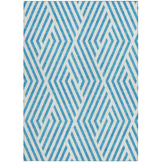 Teal and White Geometric Washable Non Skid Indoor Outdoor Area Rug Photo 5