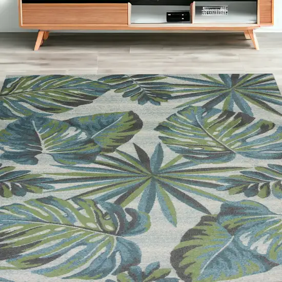 Teal Or Green Tropical Leaves Indoor Area Rug Photo 1